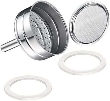 Saraoriginalshop Juego de 2 guraniciones, 1 filtro, 1 embudo de recambios universales para cafetera compatibles con Bialetti, compatibles con Pedrini y otros, disponibles en 4 tamaños (6 tazas)